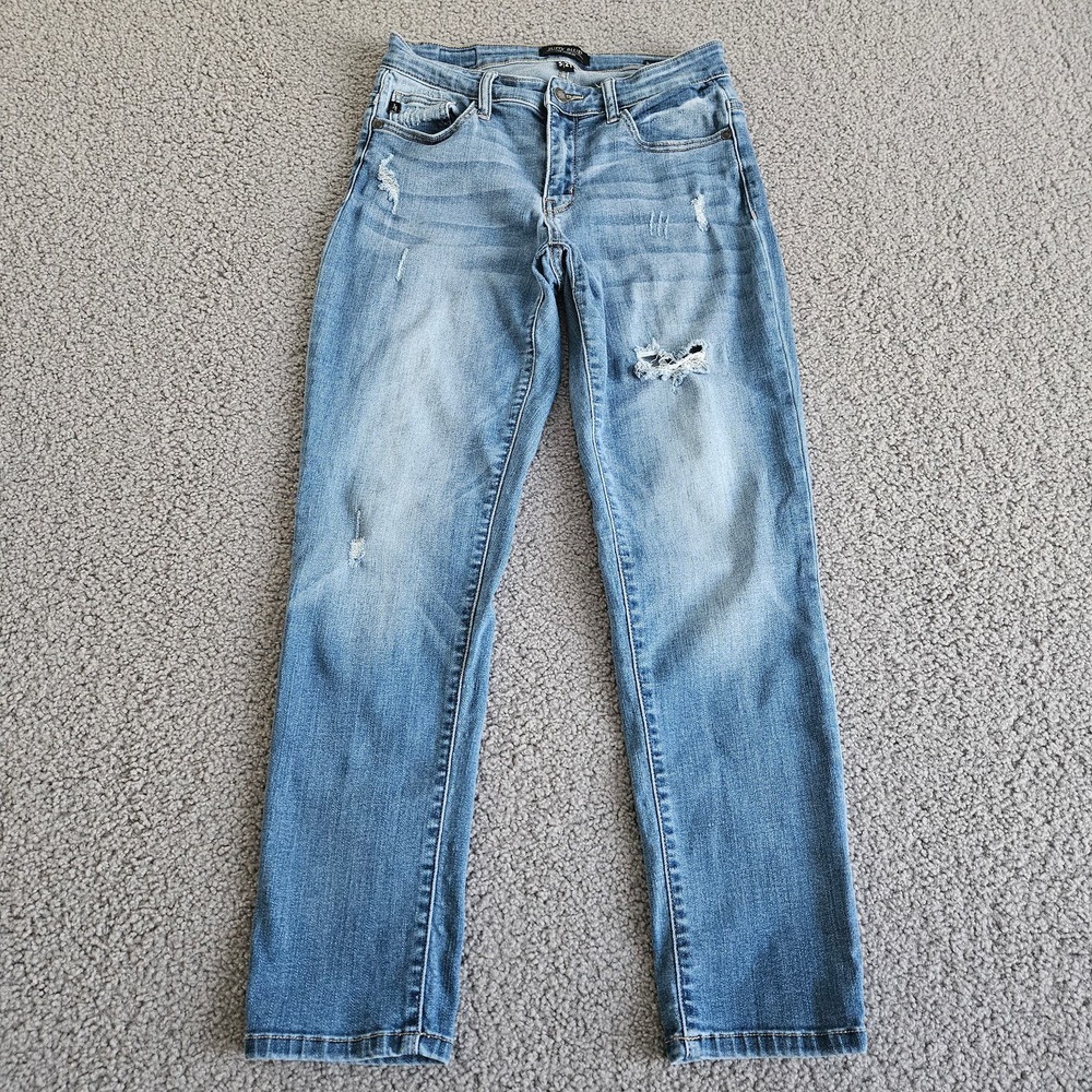 Judy Blue Jeans Womens 5/27 Blue Boyfriend Fit Distressed Low Rise Stretch Wash